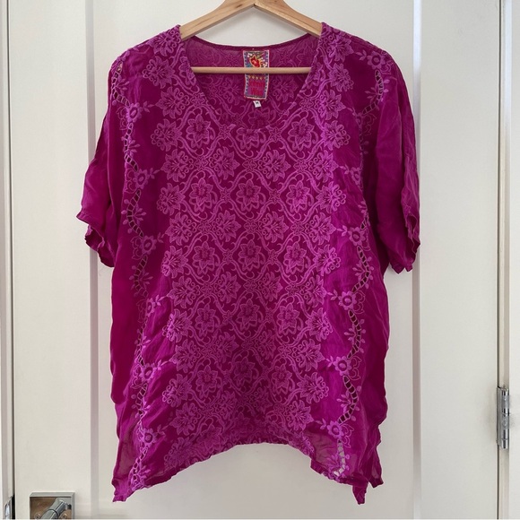 Johnny Was Tops - Johnny Was Top Blouse Magenta Lace Crochet Embroidered Eyelet Boho Bohemian M